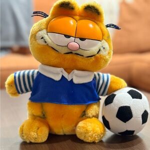 Garfield Plush Toy with Soccer Ball - Yellow and Blue
